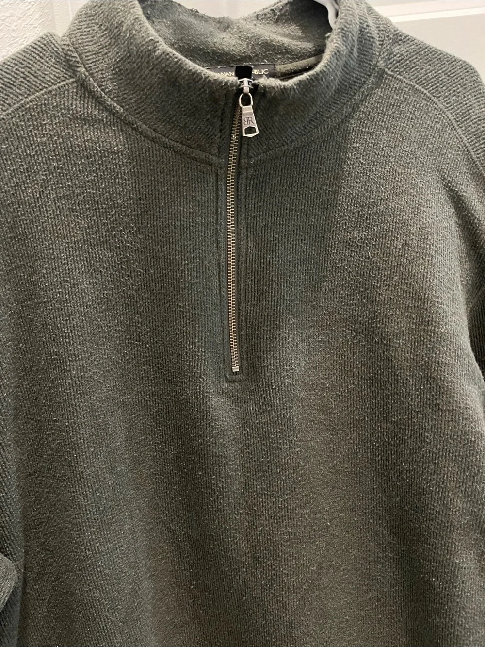 Banana Republic Men's Dark Green/Gray  Half-Zip Sweater